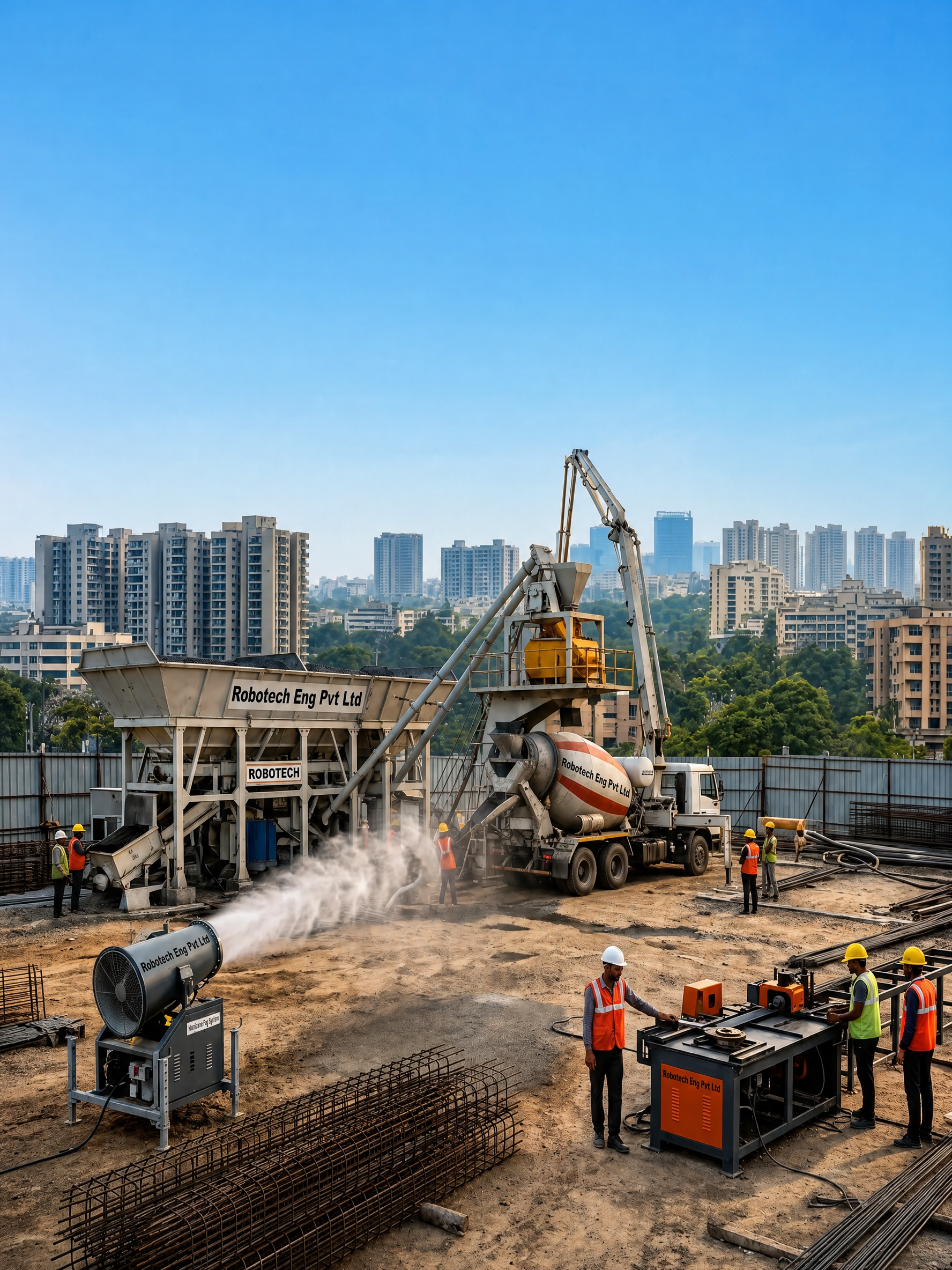 Robotech construction machinery deployed on an active jobsite